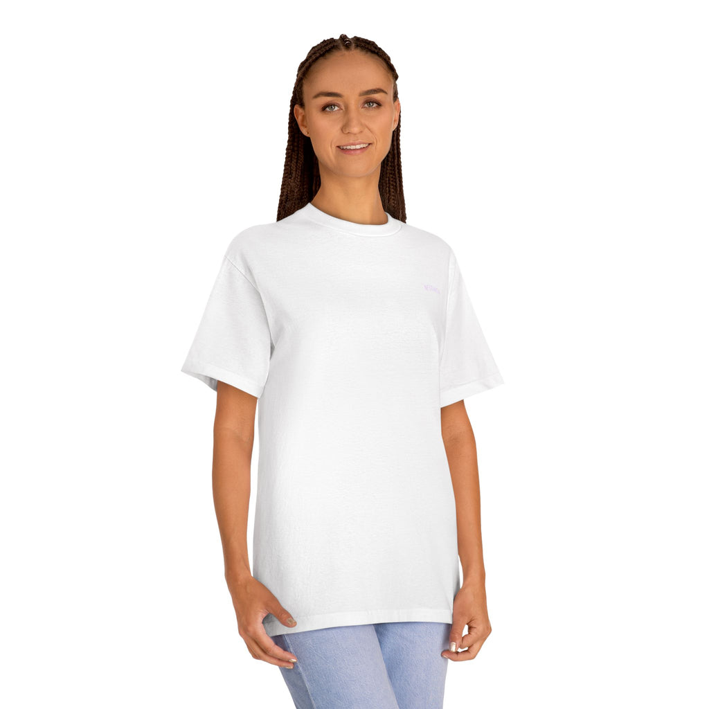Classic White Tee — Minimal Lilac Chest Logo
