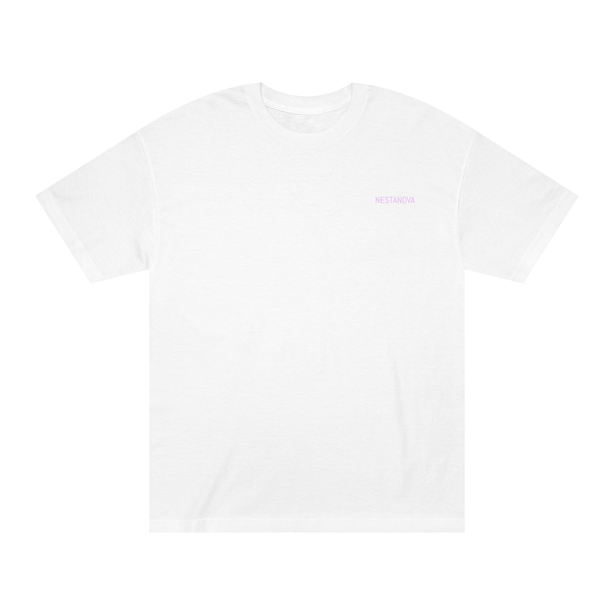 Classic White Tee — Minimal Lilac Chest Logo