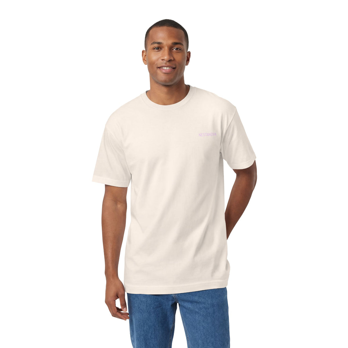 Classic White Tee — Minimal Lilac Chest Logo