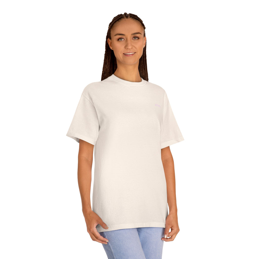 Classic White Tee — Minimal Lilac Chest Logo