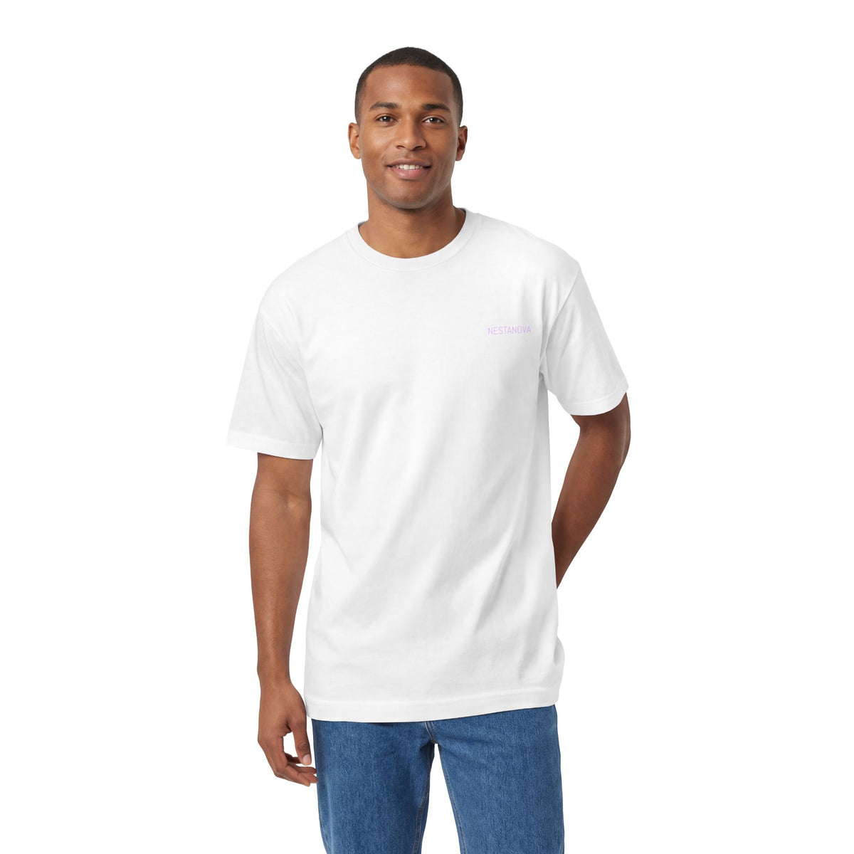 Classic White Tee — Minimal Lilac Chest Logo
