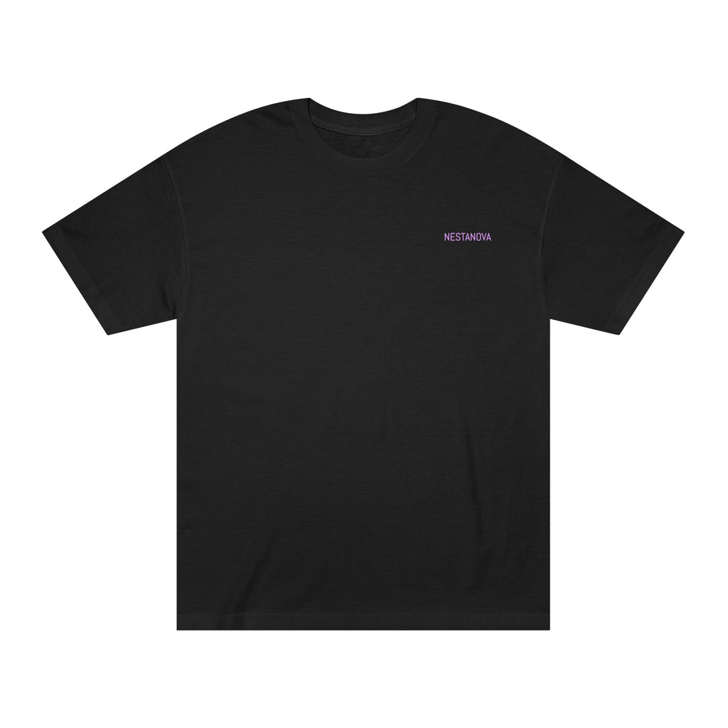 Classic White Tee — Minimal Lilac Chest Logo