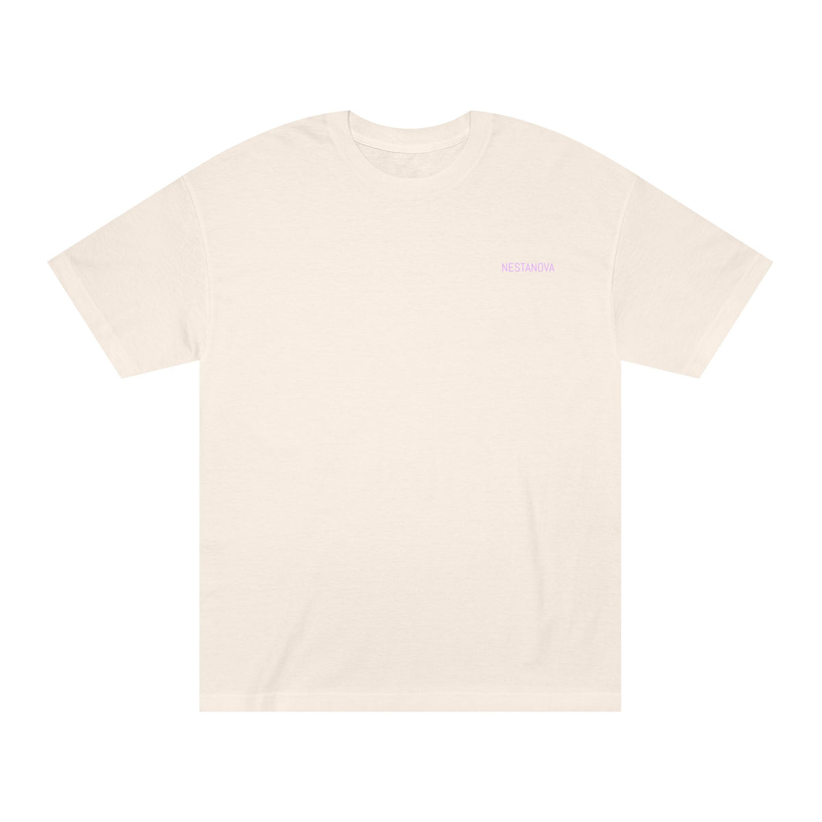 Classic White Tee — Minimal Lilac Chest Logo