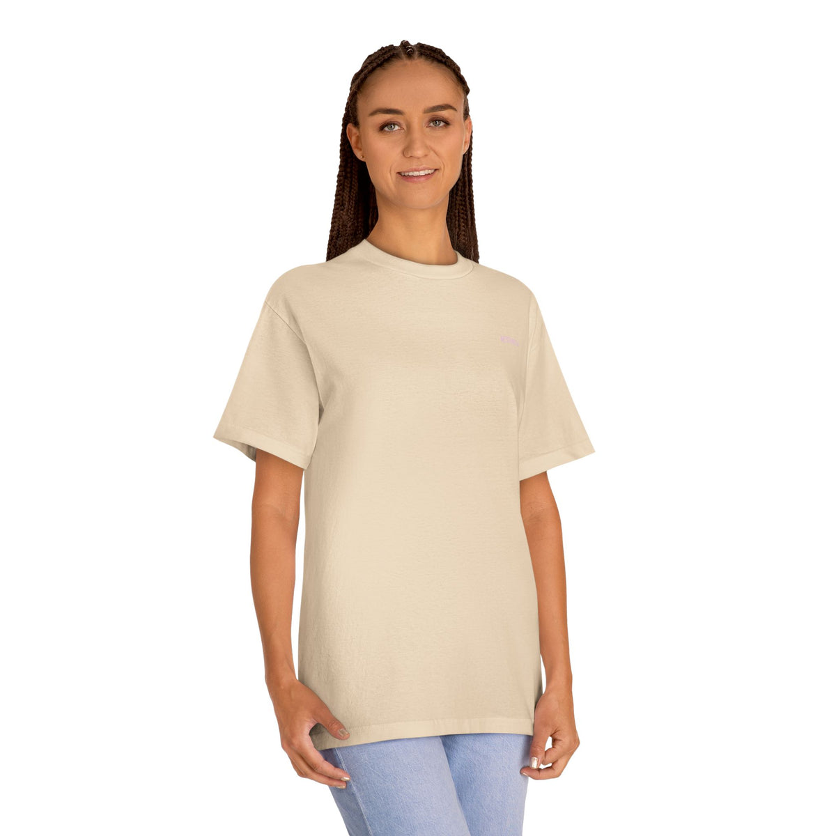 Classic White Tee — Minimal Lilac Chest Logo