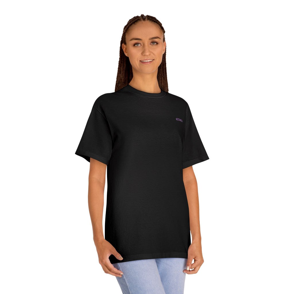 Classic White Tee — Minimal Lilac Chest Logo